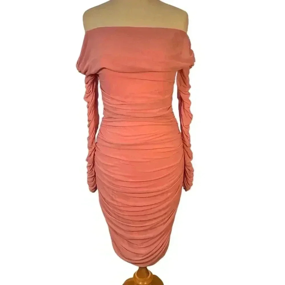 Fashion Nova Ready In A Ruched Off Shoulder Midi Dress - Pink Size Large - Picture 5 of 11